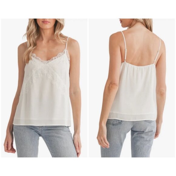 💕LUSH💕 Lace Trim V-Neck Camisole ~ White Ivory L NWT - Picture 1 of 9